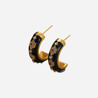 Rhinestone Crescent Enamel Earrings