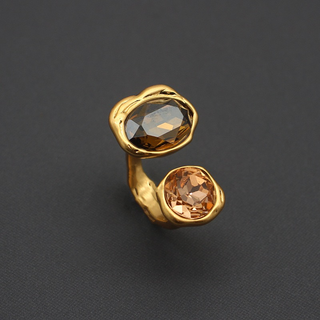 Vintage Gold-tone Crystal Adjustable Open Ring in Mountain Tea Color