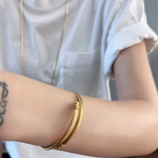 Gold Double Hoop Bracelet with Delicate Bands
