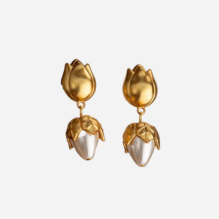 Golden Tulip Pearl Earrings