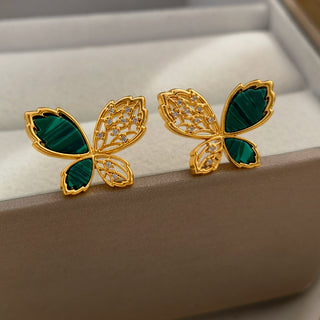 Gilded Emerald Butterfly Earrings