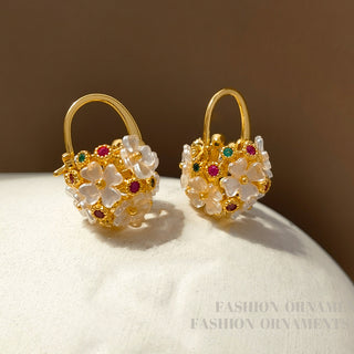 Graceful Floral Basket Earrings