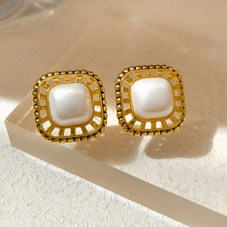 Filigree Pearl Square Earrings