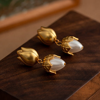 Golden Tulip Pearl Earrings