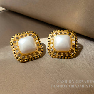 Filigree Pearl Square Earrings