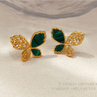 Gilded Emerald Butterfly Earrings