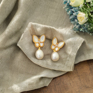 Graceful Butterfly Pearl Earrings